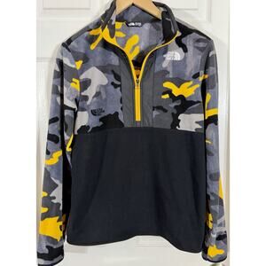 The North Face Yellow Grey Camo Glacier Fleece 1/4 Zip Jacket Youth XL 18/20